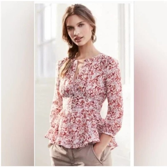 Anthropologie Tops - Moulinette Soeurs Anthropologie Blouse Amalie Floral Peplum Floral Silk Blend 8